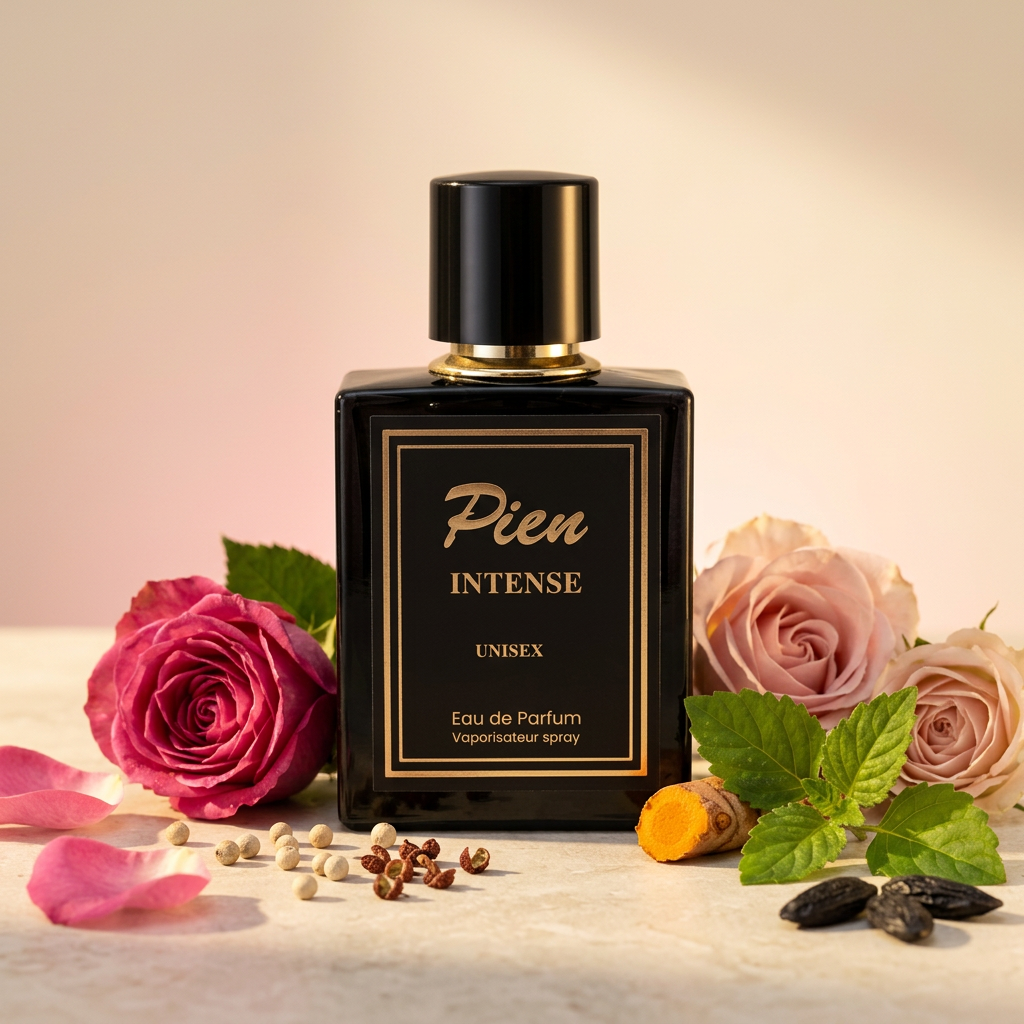 Pien Intense Unisex RX 24, schwarzer Flakon mit Rosen und würzigen Duftnoten